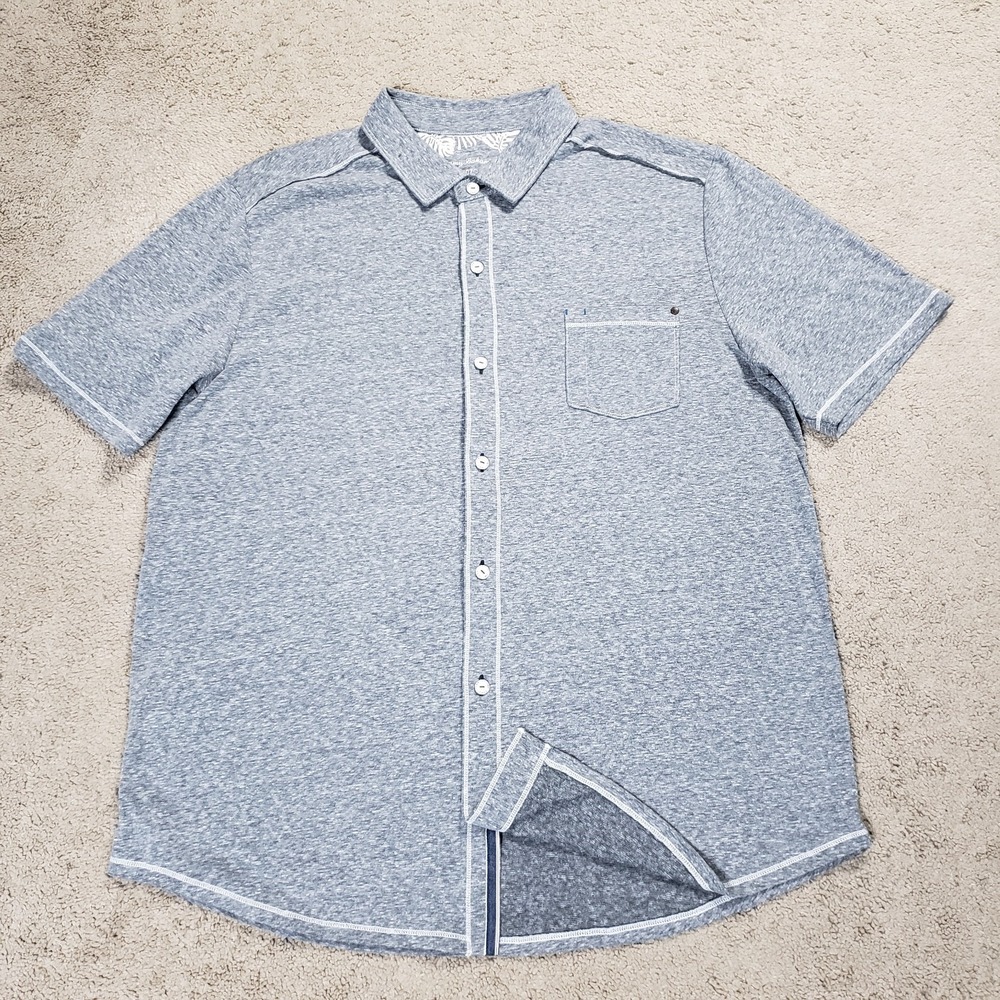 Tommy Bahama Island Zone Shirt Men XL Gray Heathered Selvedge Trim Button Up